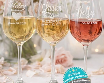 Personalized Wine Glass – Bridesmaid Gift – Custom Wedding Party Glass for Bridesmaids & Maid of Honor
