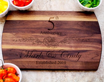 5th Anniversary Gift, Custom Cutting Board, Personalized Anniversary, Anniversary Gift for Her, Gift for Him, 5 Year Anniversary Gift