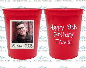 18th Birthday Party Cups, Personalized Birthday Stadium Cup, Plastic Birthday Decorations, Vintage 2007, Custom Face Party Cup, UV Printed