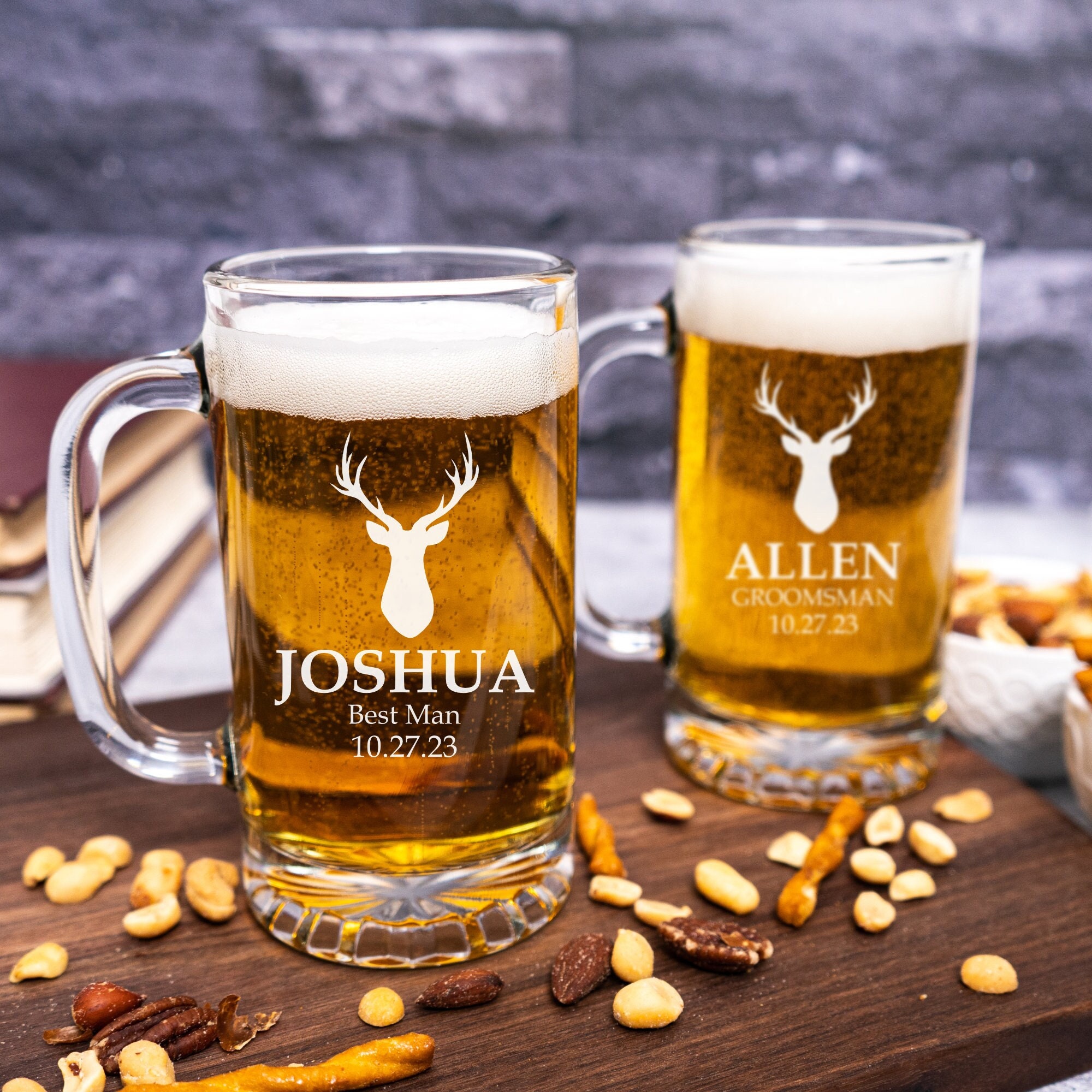 Etched Glass Beer Mug, Bear Mountain, Groomsmen Gifts for Mountain