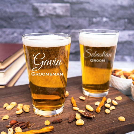 Custom Pint Glass Set of 6, Personalized Beer Glass, Groomsmen