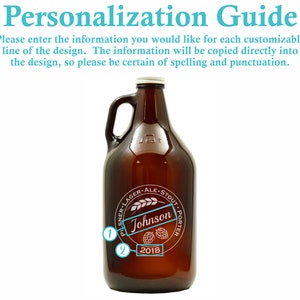 Personalized Amber Beer Growler, Monogrammed Beer Growler, 64 oz Growler, Gifts for Him, Gifts for Dad, Home Brewing, Craft Beer, Beer Gift image 2