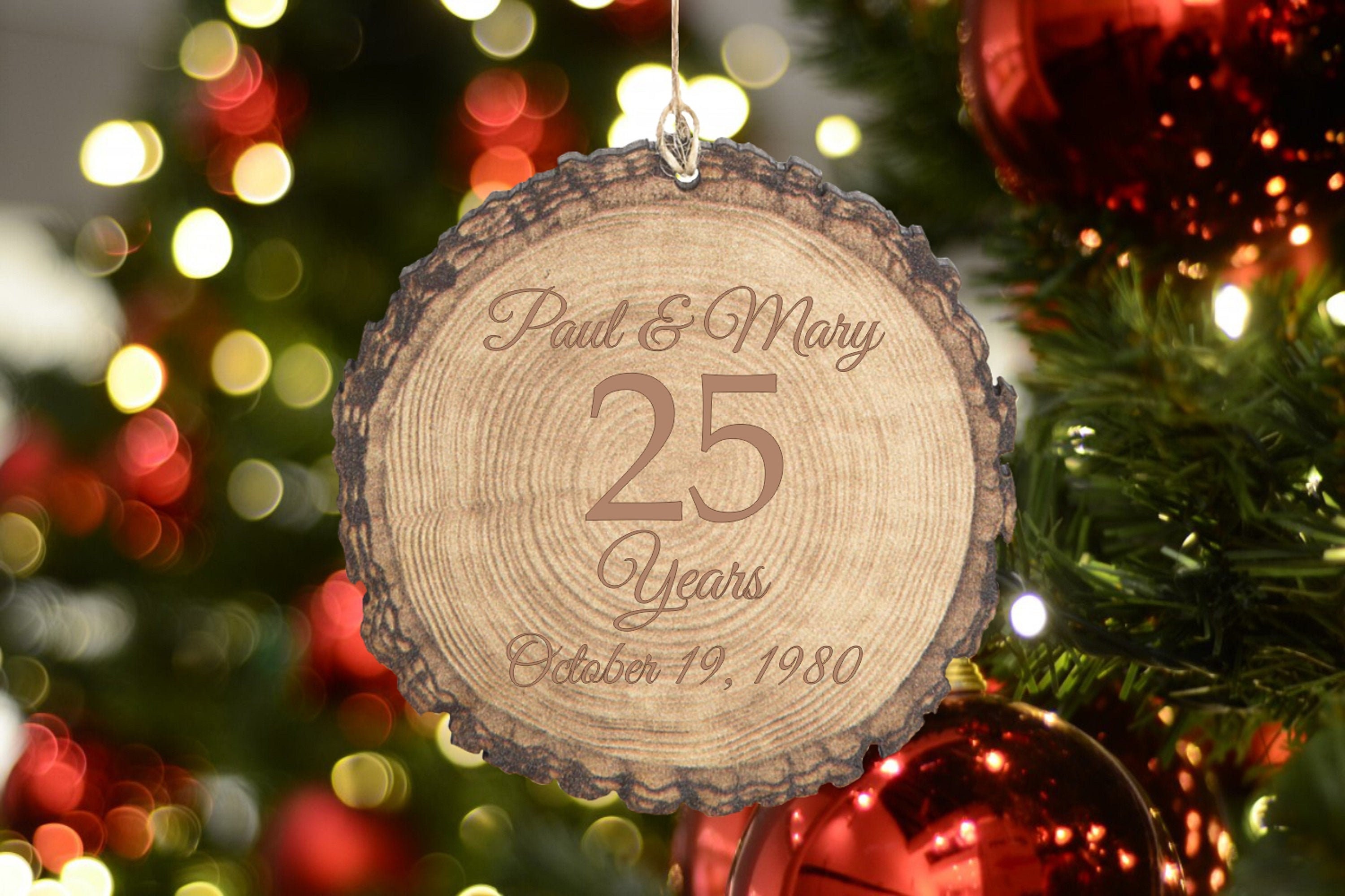 25th Anniversary Rustic Wooden Christmas Ornament Stocking Stuffer Rustic Christmas Tree Decor Xmas Decoration Gift for Parents Etsy UK