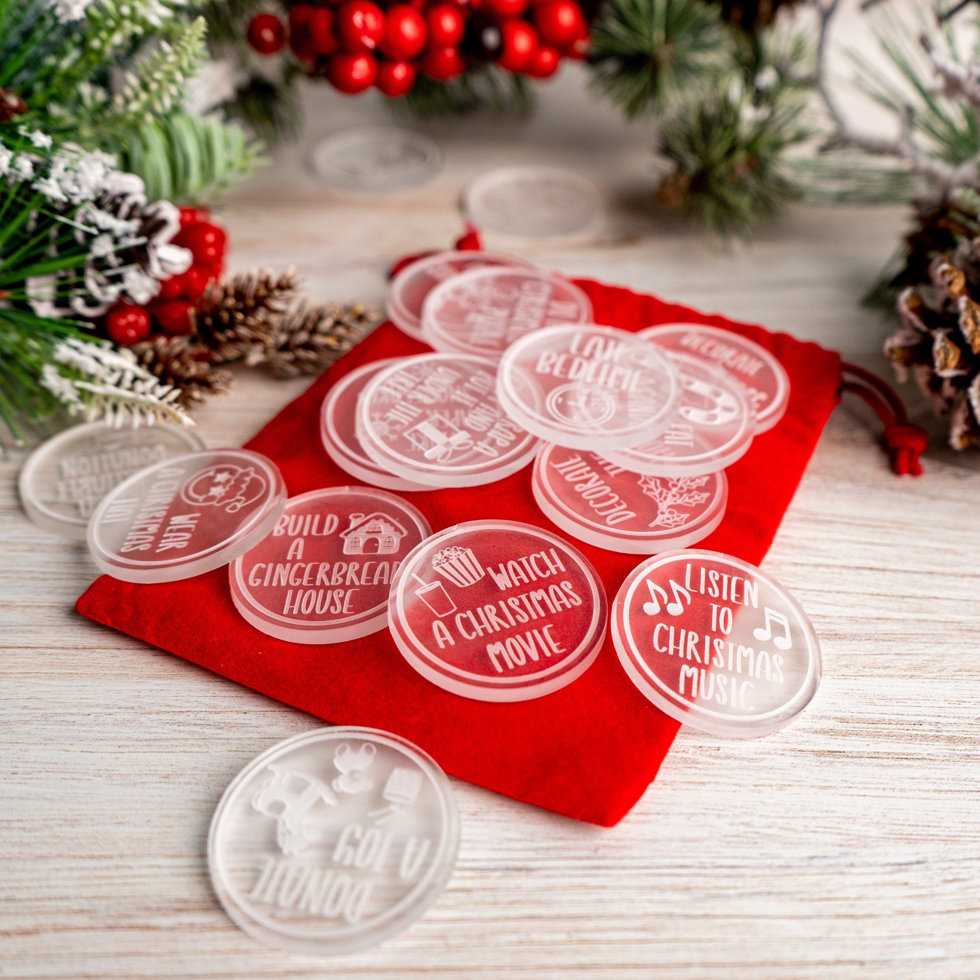 24 Days of Advent Christmas Countdown, Christmas Countdown Activity Tokens, Christmas Bucket List, Family Activities, Kids Reward Coins