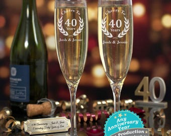 Anniversary Champagne Flutes Set of 2 – Personalized Engraved Keepsake Gift for Couple, Any Year