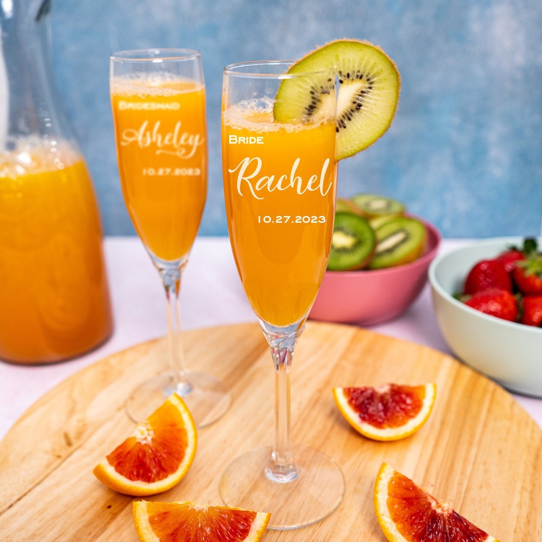Personalized Champagne Glasses for Bridesmaids Set of 8, Wedding
