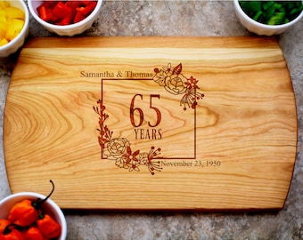 65th Anniversary Gift, Custom Cutting Board, Personalized Anniversary, Anniversary Gift for Her, Gift for Him, 65 Year Anniversary Gift