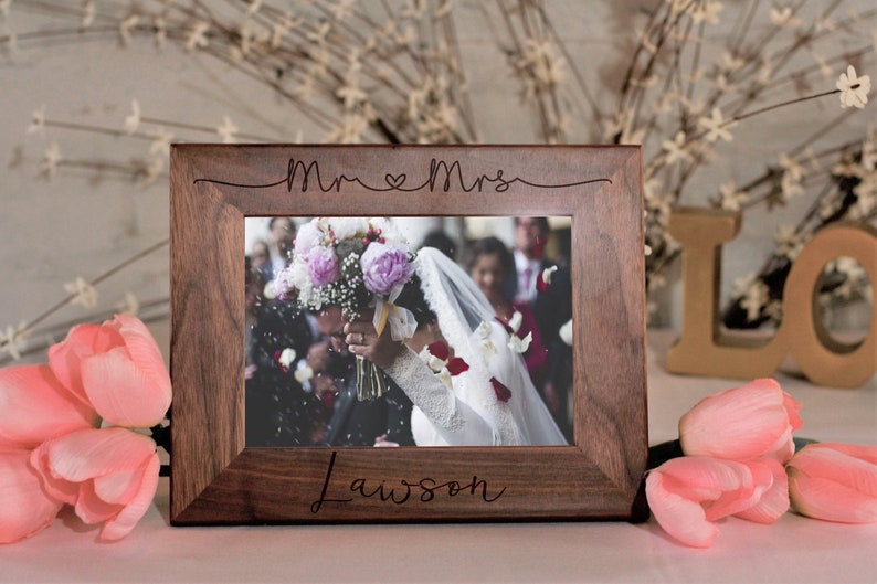 Personalized Wedding Gift, Picture Frame, Gifts for the Couple, Mr and Mrs Gift, Custom Wedding, Wedding Picture Gift, Keepsake Gift, Frame image 1
