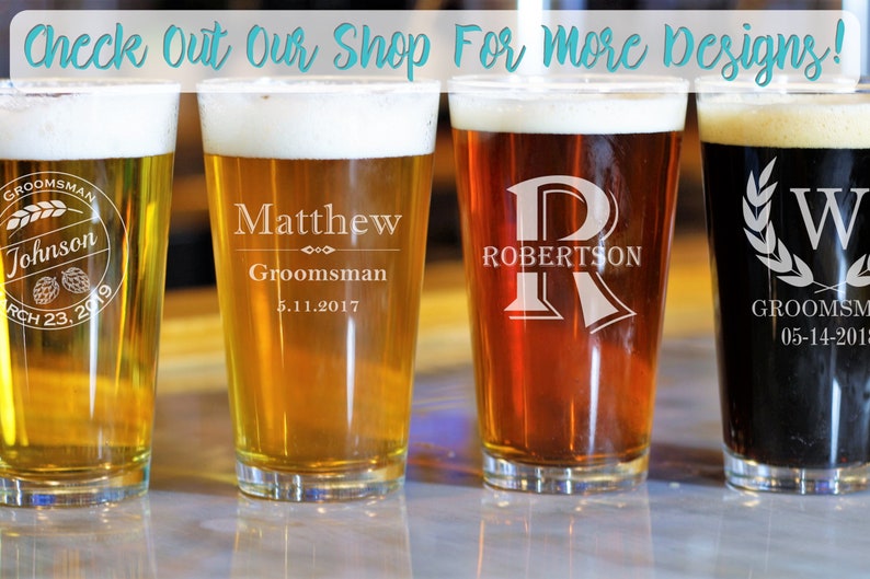 Personalized Glasses Groomsman Husband Custom Pint Beer Glasses Set of 2 Gifts for Dad Best Man Home Bar Gift Monogram Wedding Party
