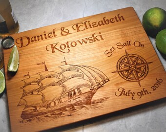 Engraved Cutting Board - Nautical Theme - Kitchen Decor - Wedding Gift - Coastal - Anniversary Gift - Wood Cutting Board - For Him - For Her