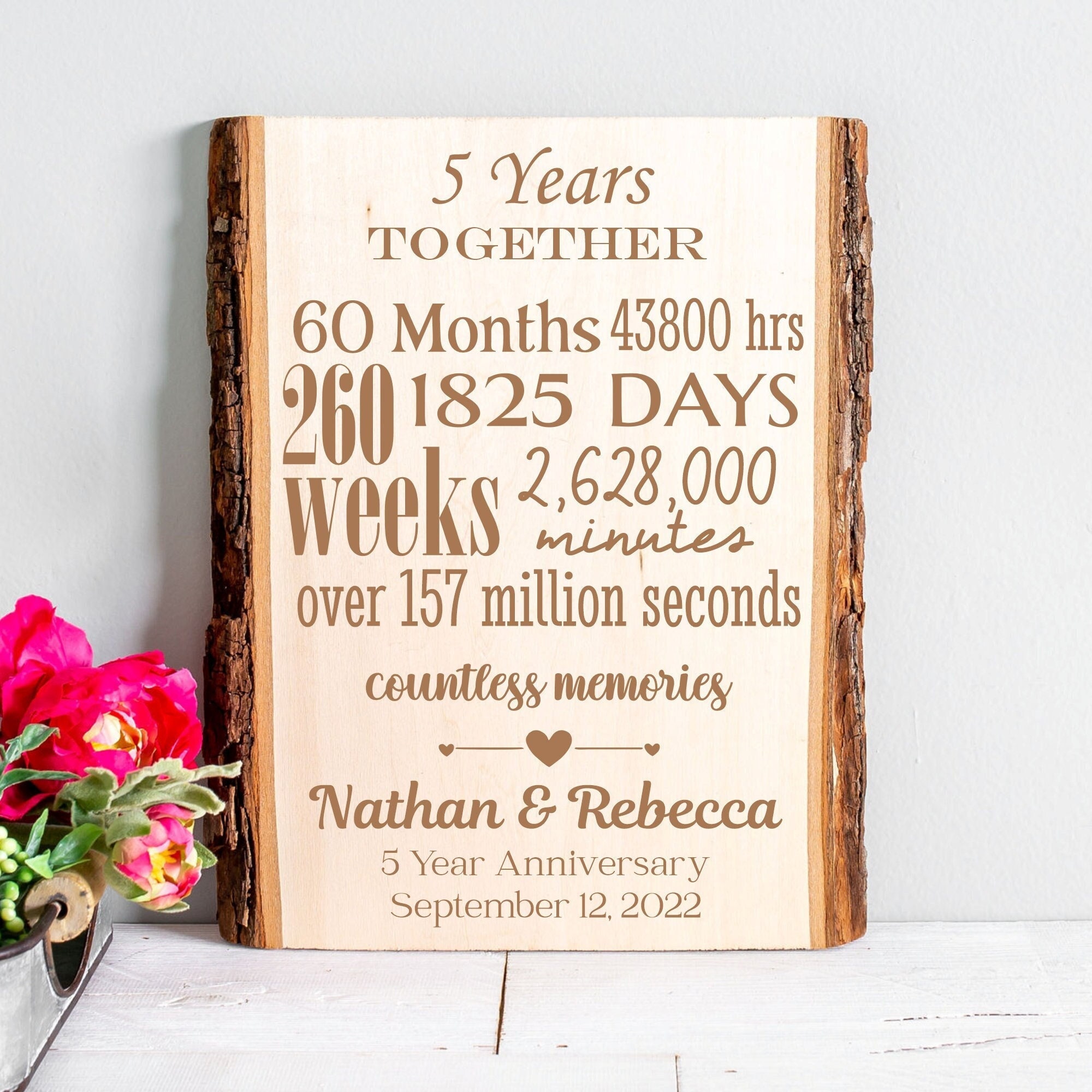 Custom 5 Year Anniversary Gift, Wood Anniversary Gift for Him, Wood Anniversary  Gift for Her, Wood Anniversary Sign, Wood Wedding Gift, Boho 