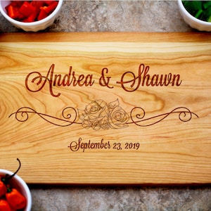 Engraved Wood Cutting Board, Personalized Wedding Gift, Custom Engraved Cutting Board, Anniversary Gift, Wedding Gift for Couple, Newlywed