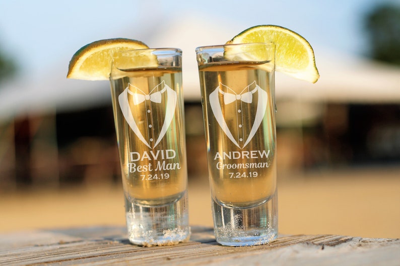 Bridal Party Shot Glasses Personalized Shot Glasses Custom Shot Glasses Party Favors Groomsman Gifts Monogrammed Engraved Party Favor