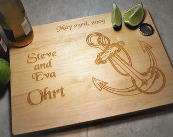 Engraved Cutting Board - Personalized Gift - Nautical - Anchor - Gift for Fiance - Anniversary Gift - Coastal Wedding - Gift for the Couple