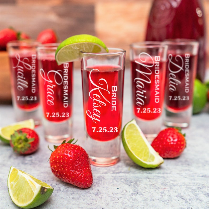 Personalized Shot Glasses Set of 8 Wedding Bridal Party Etsy