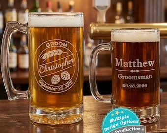 Wedding Stein for Groomsman - Rustic Engraved Mug for Groom - Personalized Best Man Gift