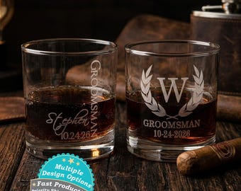 Custom Whiskey Glass – Personalized Groomsman Gift – Wedding Party Glass for Best Man & Groom
