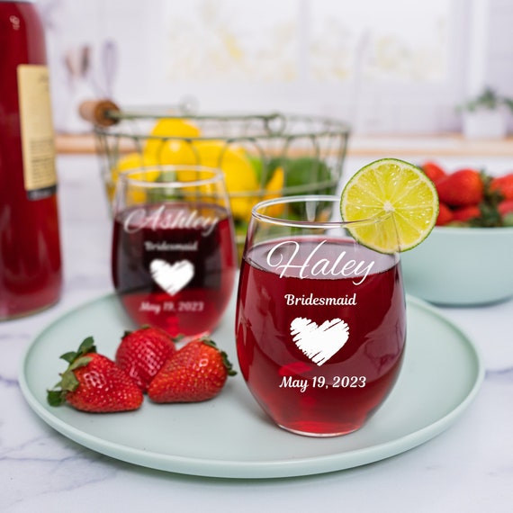 Custom Wine Glass, Personalized Wine Glass, Wine Glass, Bachelorette Party, Bridesmaid Glasses, Wedding Glasses, Custom Stemless Wine Glass