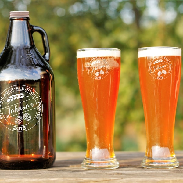 Personalized Amber Beer Growler, Monogrammed Beer Growler, Gifts for Him, Gifts for Dad, Home Brewing, Craft Beer, Fathers Day Beer Gift