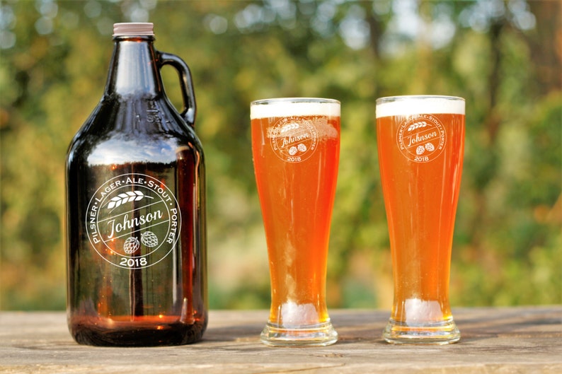 Personalized Amber Beer Growler Monogrammed Beer Growler Etsy