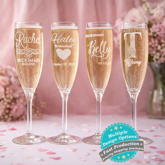 Bridesmaid Champagne Flutes – Personalized Wedding Party Glasses – Custom Bridal Party Gift for Getting Ready