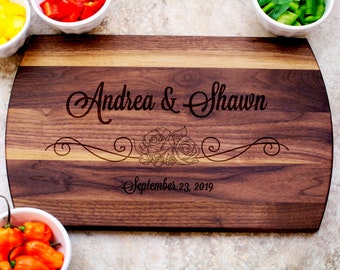 Wooden Cutting Board, Personalized Name & Date, Wedding Gift Idea, Engraved Cutting Board, Housewarming, Anniversary Gift, Newlywed Gift