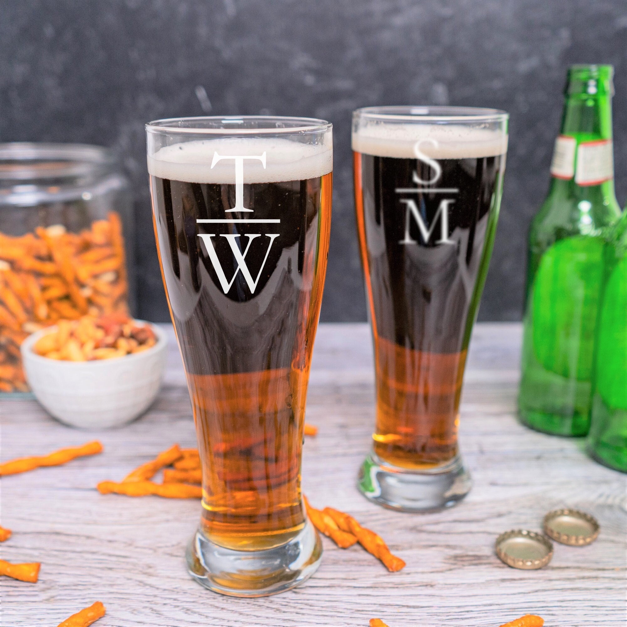 Engraved custom beer can glasses – set of 4 – name or monogram