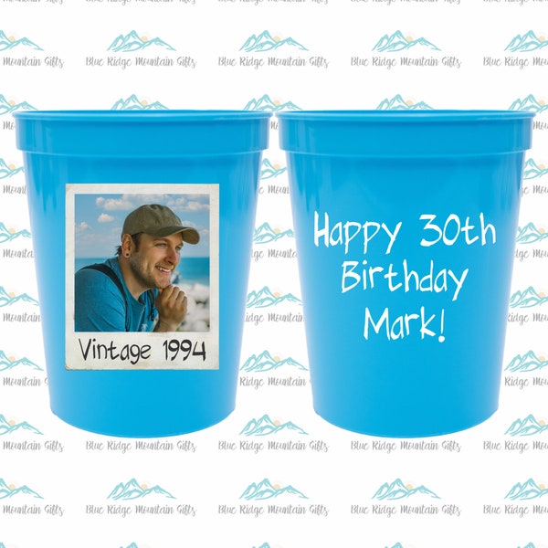 30th Birthday Party Cups, Personalized Birthday Stadium Cup, Plastic Birthday Decorations, Vintage 1995, Custom Face Party Cup, UV Printed