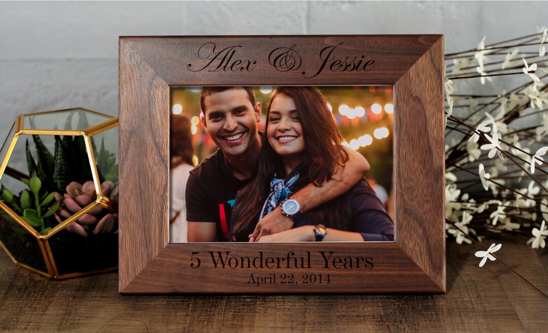 5th Anniversary Gift, Custom Picture Frame, Personalized Walnut Frame
