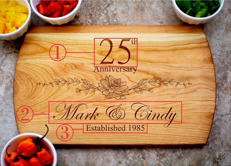 25th Anniversary Gift, Custom Cutting Board, Personalized Anniversary, Anniversary Gift for Her, Gift for Him, 25 Year Anniversary Gift image 2