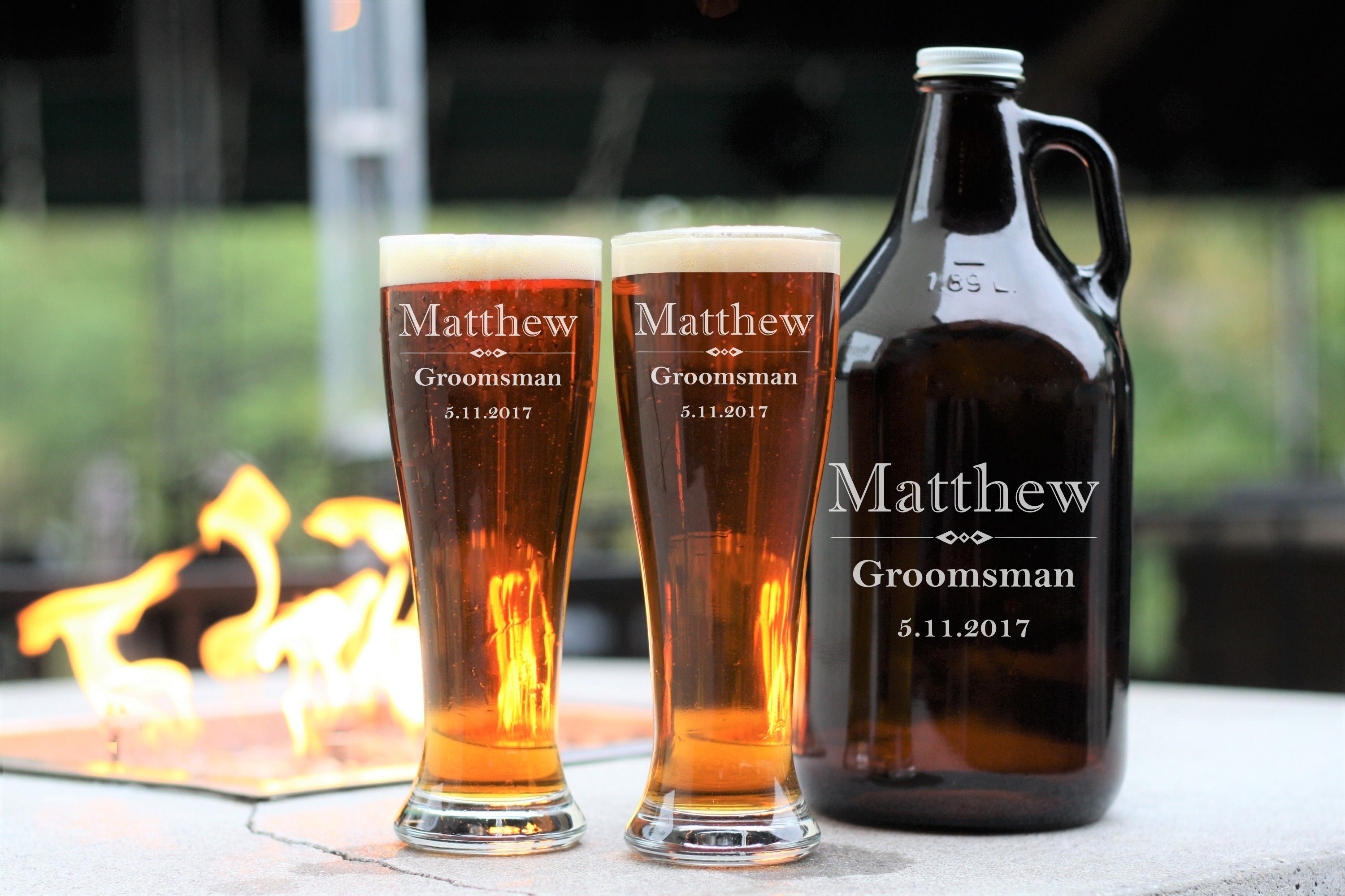 Monogrammed Amber Glass Growler