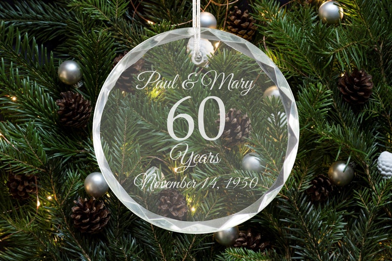 60th Anniversary Personalized Crystal Holiday Ornament Christmas Tree Decoration Husband Gift Anniversary Gift Gift for Parents image 1
