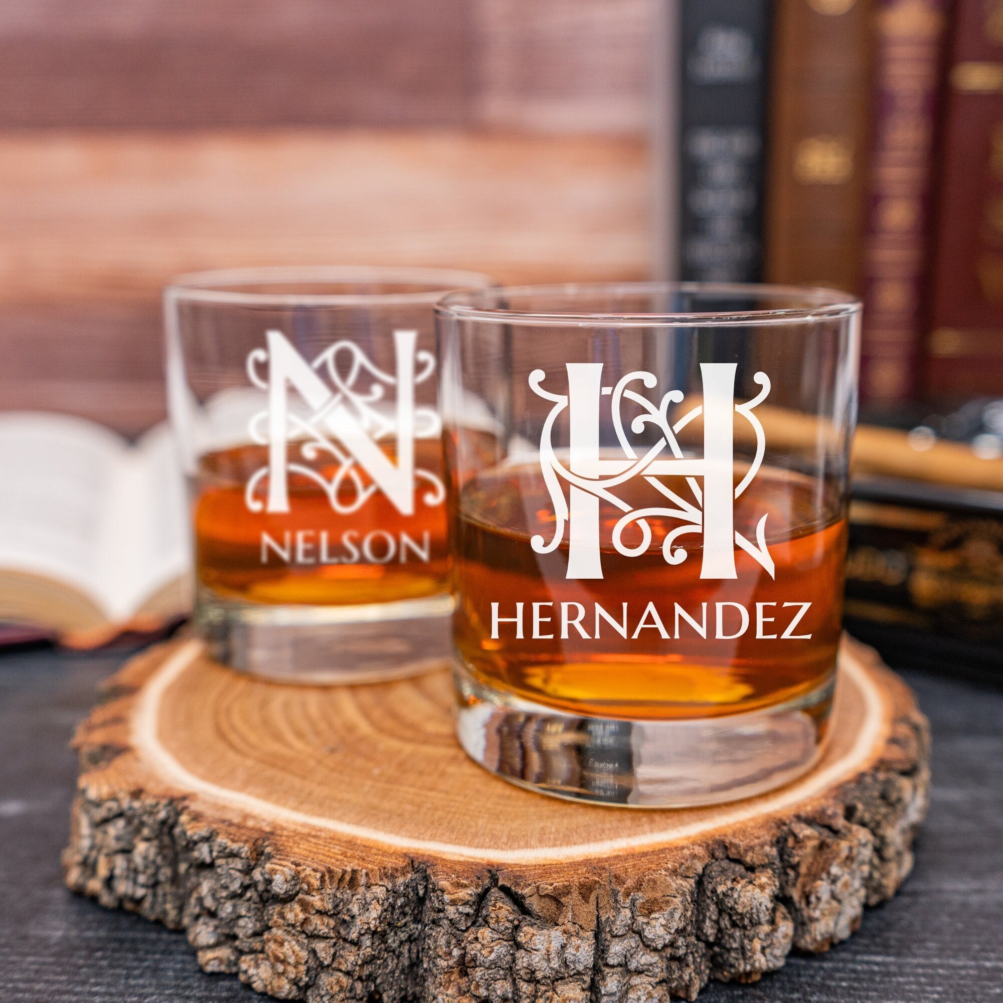 Etched Fancy Initial Whiskey Glass, Design: K6 - Everything Etched