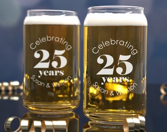 25th Anniversary Glassware Set, 25 Year Celebration, Wedding Anniversary Gifts for Parents, For Him, For Husband, Personalized Gift for Men