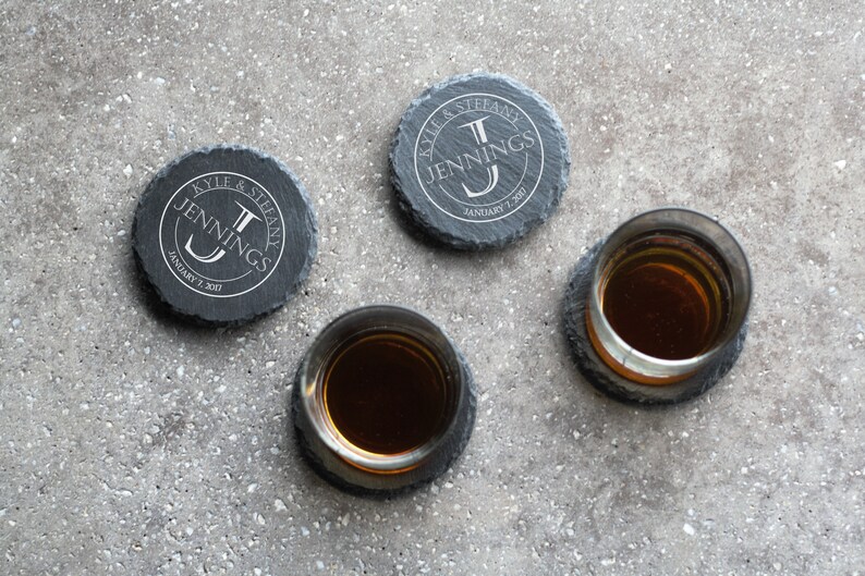 Personalized Stone Coasters, Wedding Gifts, Custom Slate Coasters, Monogrammed Housewarming Gift, Drink Coaster, Table Coaster, Gift for Dad image 4