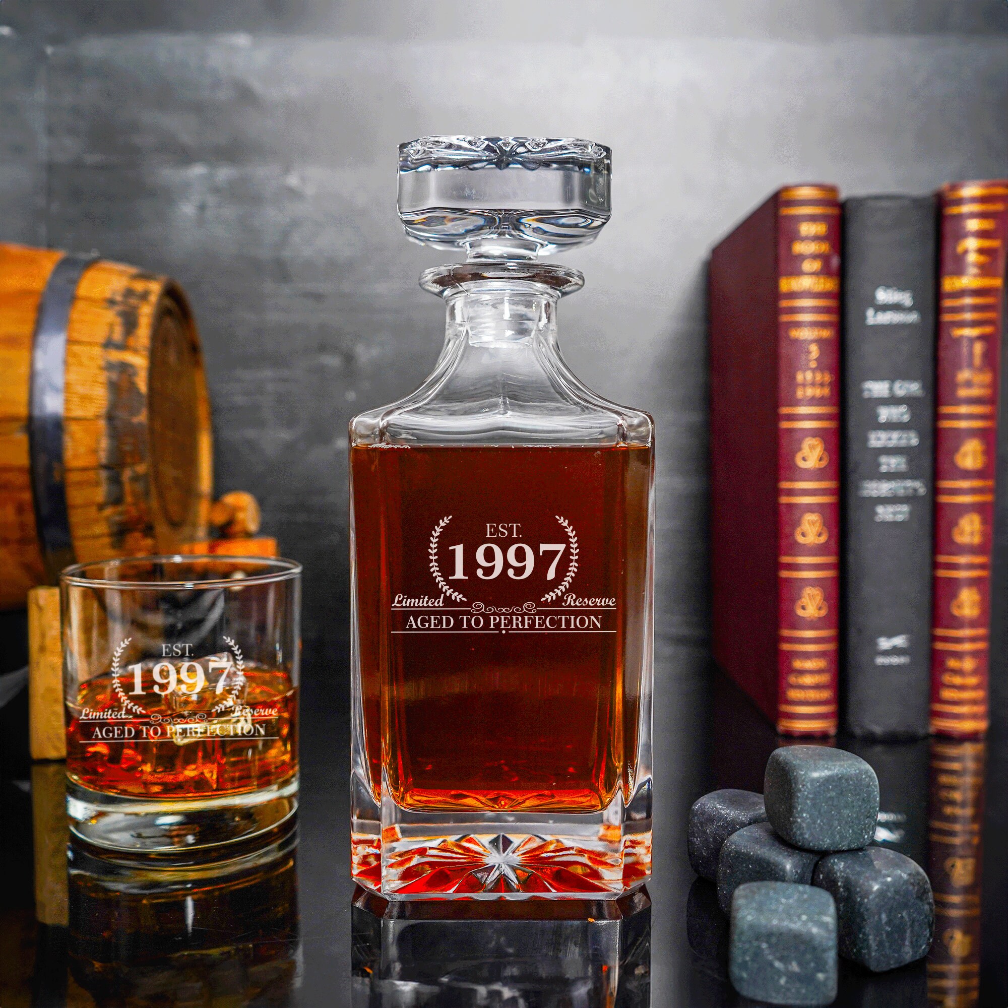 1997 Birthday Decanter, Whiskey Decanter & Whiskey Glasses, Spirits Decanter, Milestones, Bourbon, Established 1997, Birthday Gift for Him