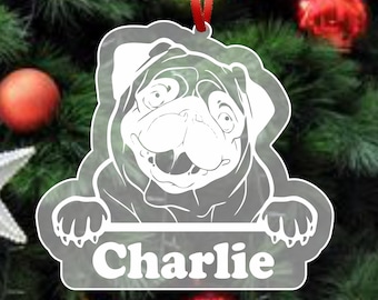 Pug Ornament, Pug Christmas Tree Ornament, Custom Pet Ornament, Dog Ornament Personalized, Dog Name Ornament, Cute Pet Gift