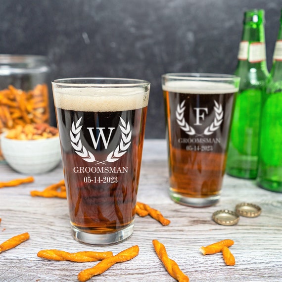 Custom Pint Glass Set of 6, Personalized Beer Glass, Groomsmen