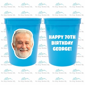 70th Birthday Party Face Cups, Custom Plastic Party Cup, Funny Birthday Decorations, Personalized Printed Face Cups Birthday Celebration