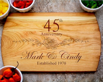 Tabla de cortar para el 45.º aniversario, regalo de aniversario para padres, aniversario personalizado, regalo de aniversario para ella, regalo de aniversario para él