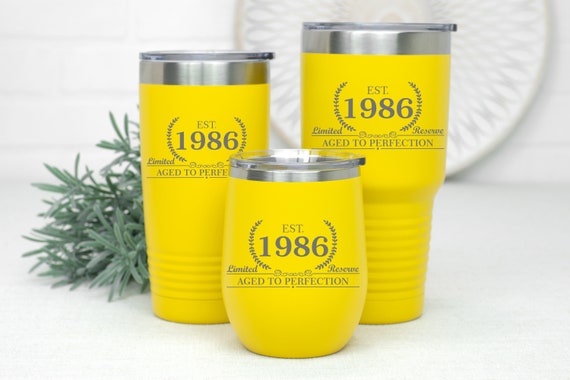 1986 Birthday Gift, Birthday Gift for Her, Birthday Gift for Women, Stemless Wine Tumbler, Est 1986 Travel Tumbler, Coffee Mug Gift for Guy