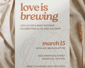 Love Is Brewing Baby Shower Invitation | Beer Theme, Editable Canva Template (Digital Download)