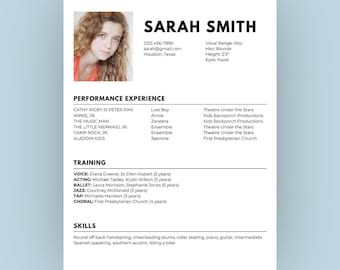 Kids Musical Theatre Resume Template | Editable Child Acting Resume Canva | Youth Theatre & Audition Resume