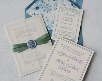 Classic Wedding Invitation & Details Card Template | Editable Invite Suite in Canva | Timeless, Minimalist, Calligraphy Style
