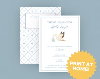 Heaven Sent Baby Shower Invitation | Boy, Canva Editable (Digital Download)
