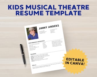 Kids Acting Resume Template | Editable Youth Performer CV (Canva File)