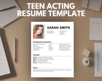 Teen Actor Resume Template | Editable Canva Design (Digital Download)