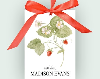 Elegant Strawberry Botanical Gift Tags | Editable Vintage Grandmillennial Printable Tags | Personalized Customizable in Canva