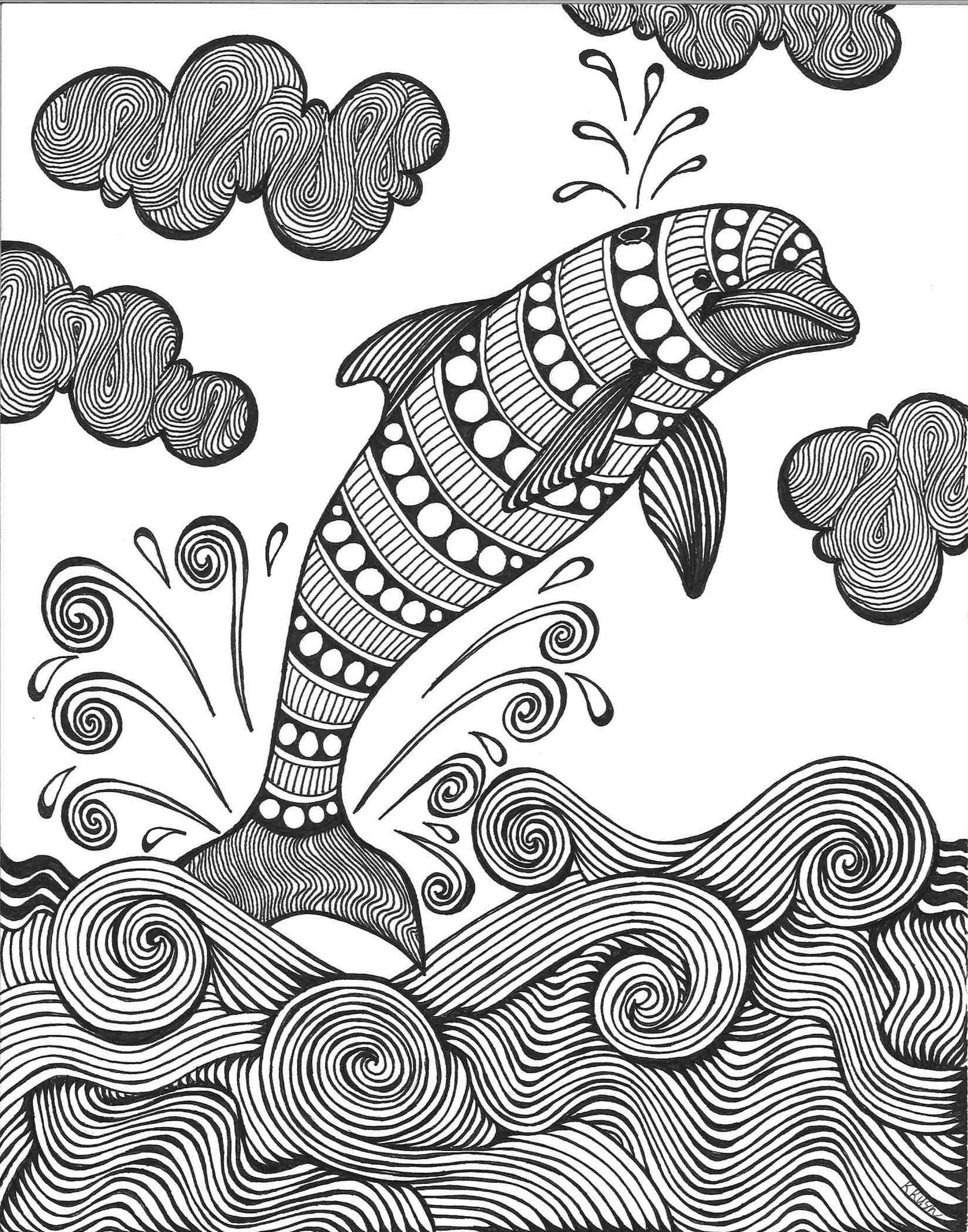 Dolphin Adult Coloring Page - Etsy