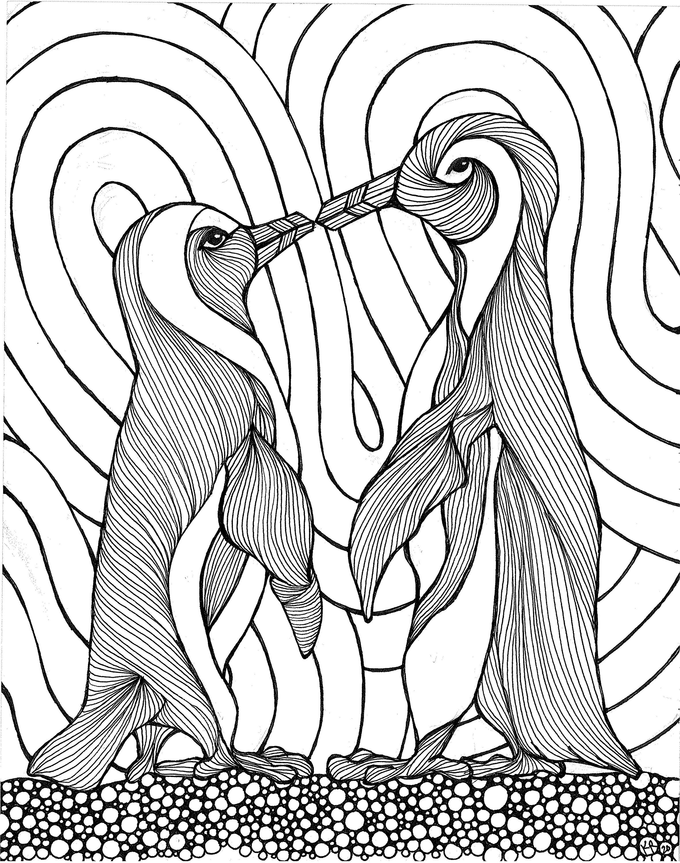 PEnguins in Love Adult Coloring Page | Etsy